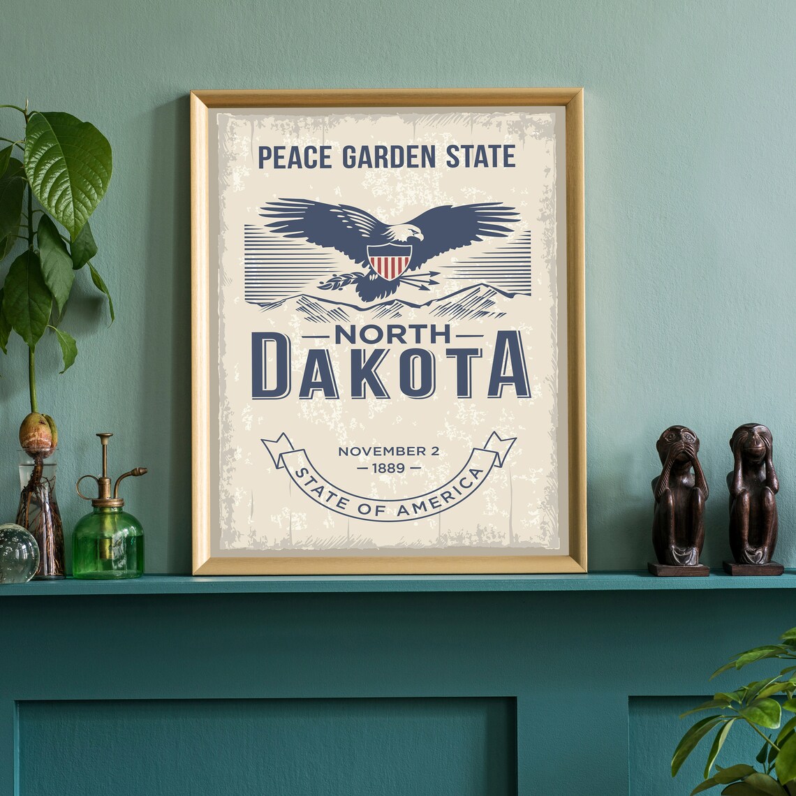 North Dakota Peace Garden State Eagle Sunset Wall Art Poster - Image 3