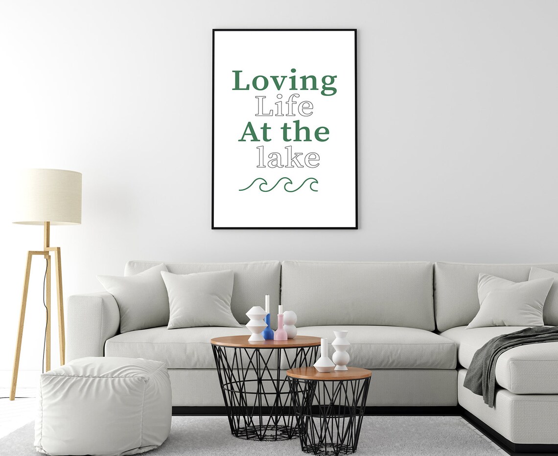 Loving Life At the Lake Green Typographic Quote Minimalist Art Poster - Image 4