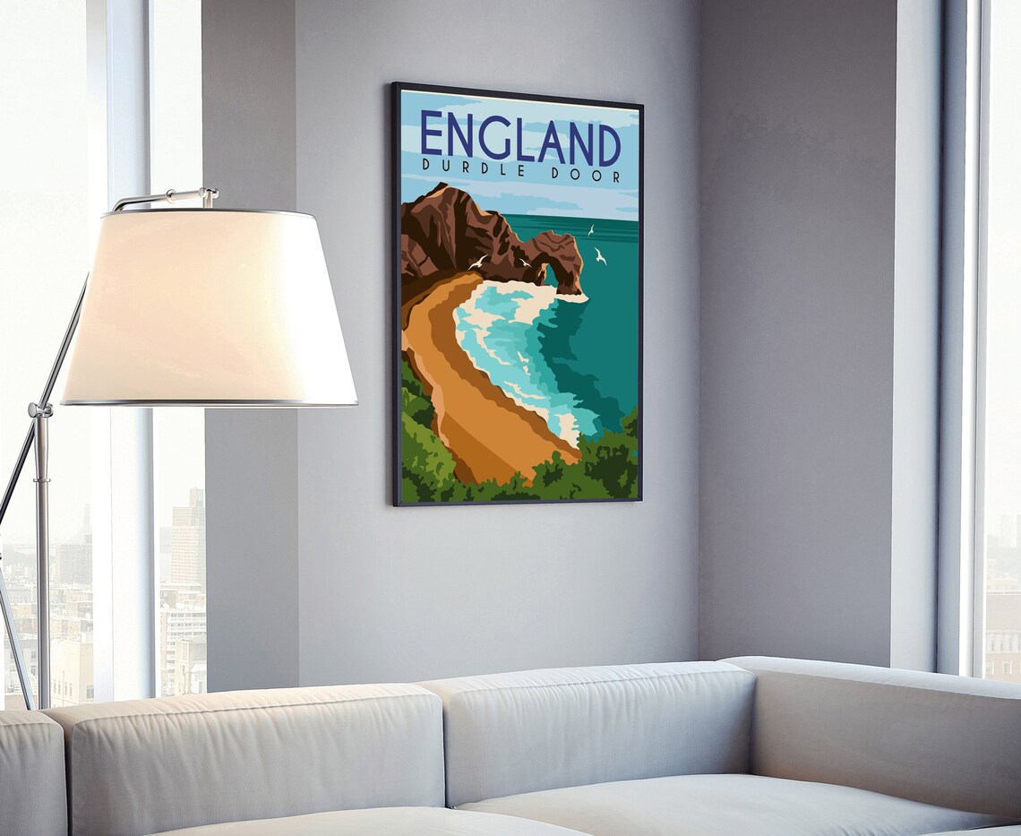 England Durdle Door Coastal Arch Beach Retro Vintage Travel Poster - Image 4