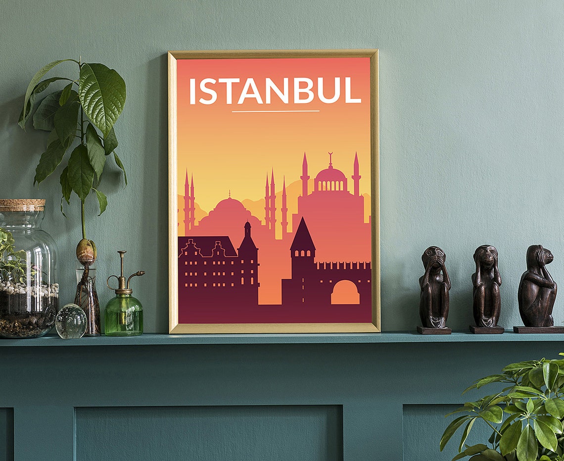 Istanbul Turkey Retro Mosque Minarets Sunset Silhouette Travel Poster - Image 3