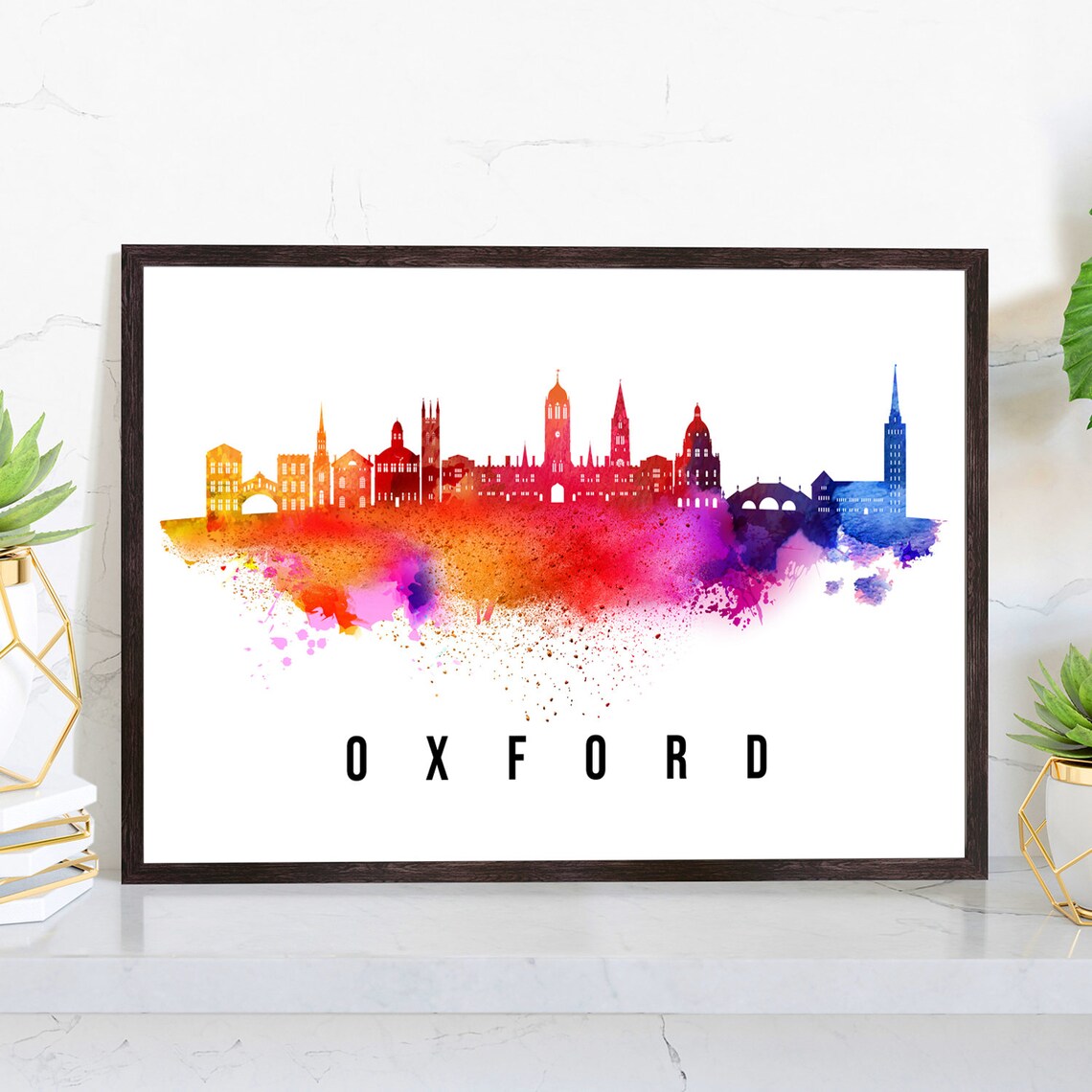 Oxford England Watercolor Spires Skyline Dreaming Towers Travel Poster