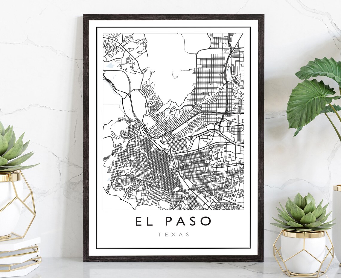 El Paso Texas City Street Map Minimalist Black And White Wall Poster