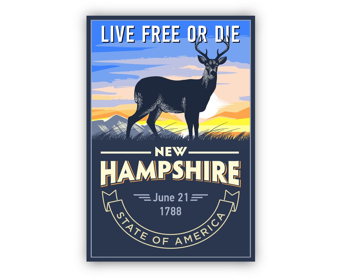 New Hampshire Live Free Or Die Deer Sunset Vintage Travel Poster - Image 2