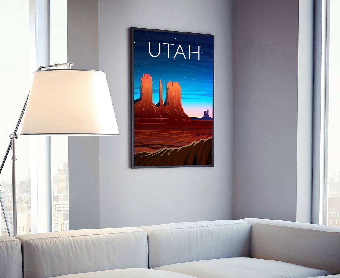 Utah Desert Red Rock Mesas Starry Night Sky Travel Poster Art - Image 4