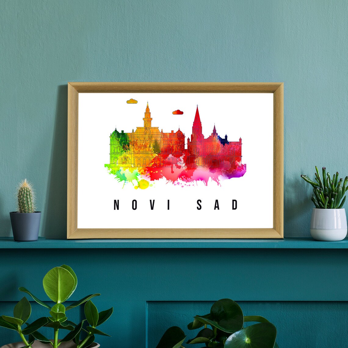 Novi Sad Serbia Watercolor Rainbow Skyline Landmark Cityscape Poster - Image 2