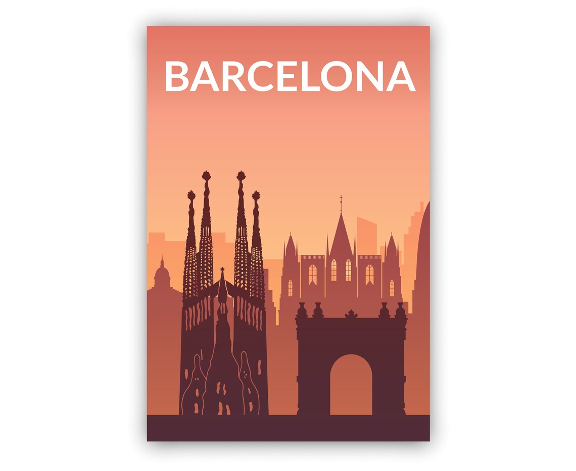 Barcelona Spain Sagrada Familia Spires Sunset Minimalist Travel Poster - Image 2