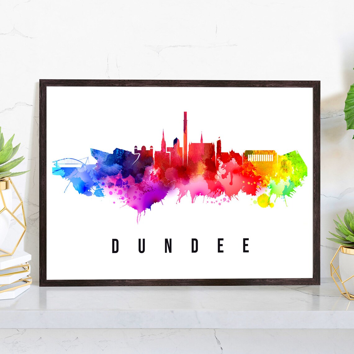 Dundee Scotland Watercolor Rainbow Skyline Tay Bridge Landmark Poster