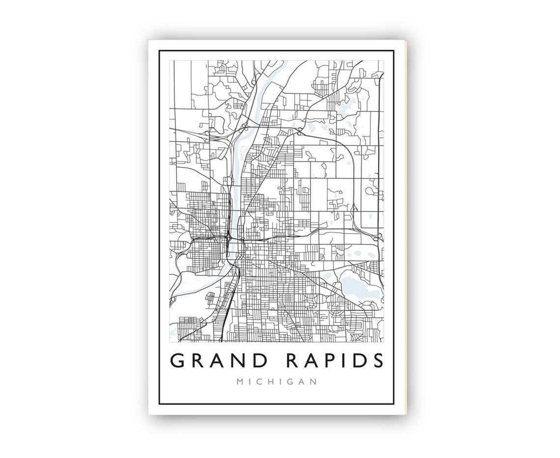 Grand Rapids Michigan Downtown Black Line Street Map Wall Art - Image 2
