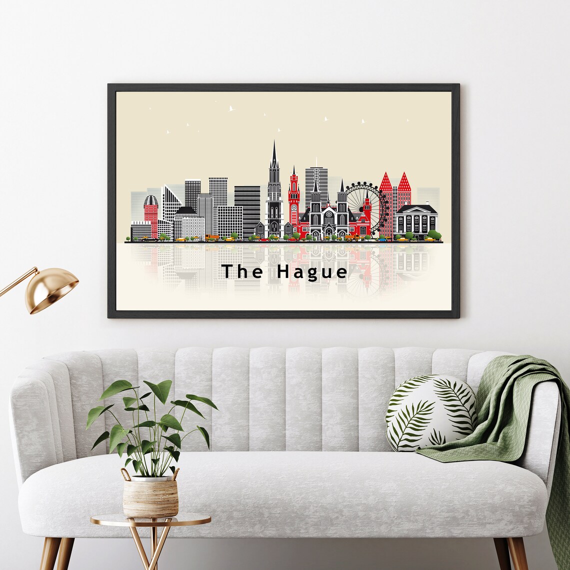 The Hague Netherlands City Skyline Illustration With Reflection Poster - Image 3