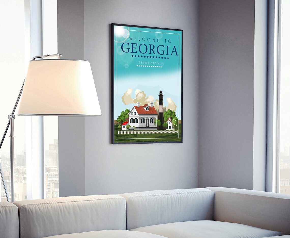 Georgia Peach State Lighthouse Retro Welcome Travel Poster Home Decor - Image 4