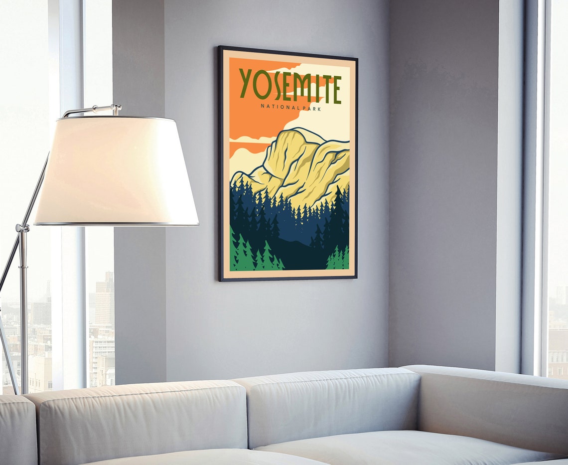 Yosemite National Park Retro Granite Cliffs Pines Travel Poster - Image 3
