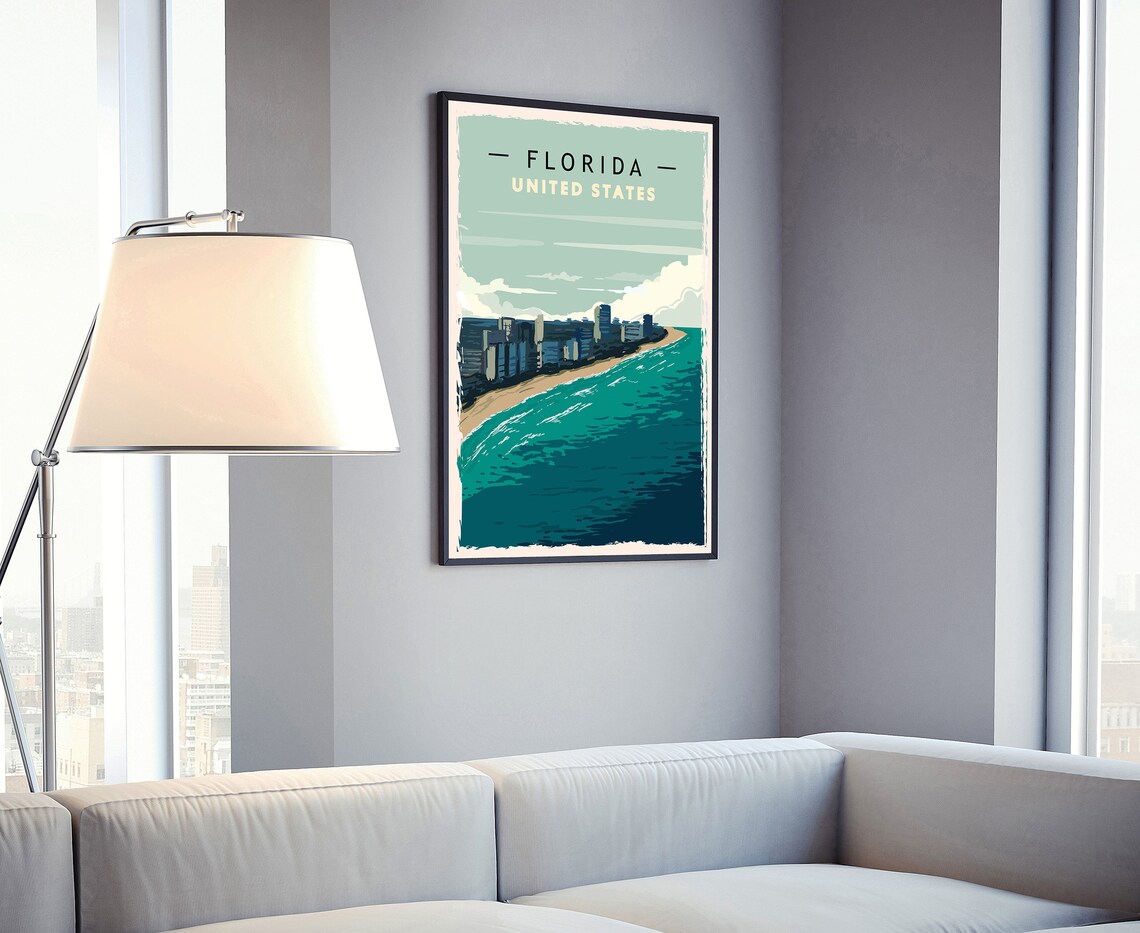 Florida Beach Ocean Skyline Sunset Vintage Travel Poster Wall Art - Image 4