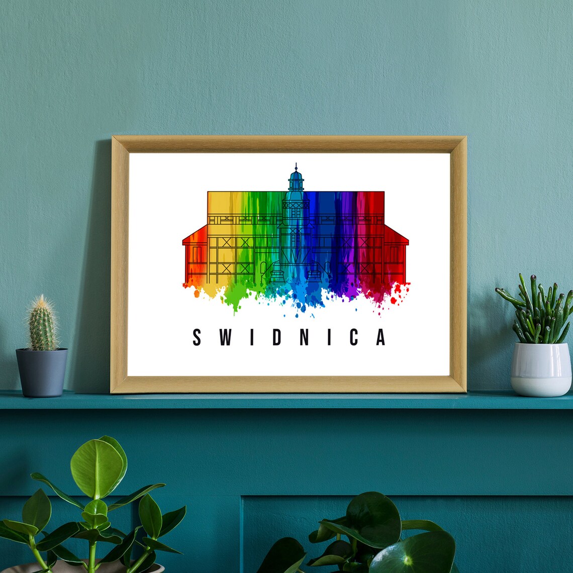 Swidnica Poland Timber Church Rainbow Watercolor Landmark Poster - Image 2