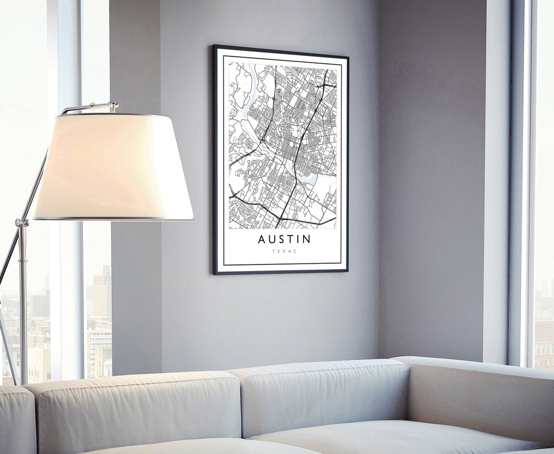Austin Texas Street Map Minimalist Black White City Map Poster - Image 4