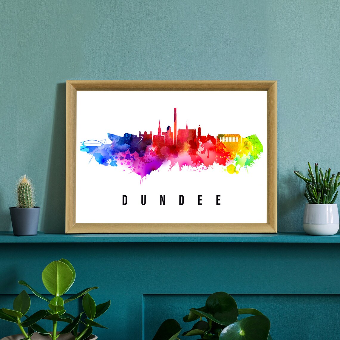 Dundee Scotland Watercolor Rainbow Skyline Tay Bridge Landmark Poster - Image 2