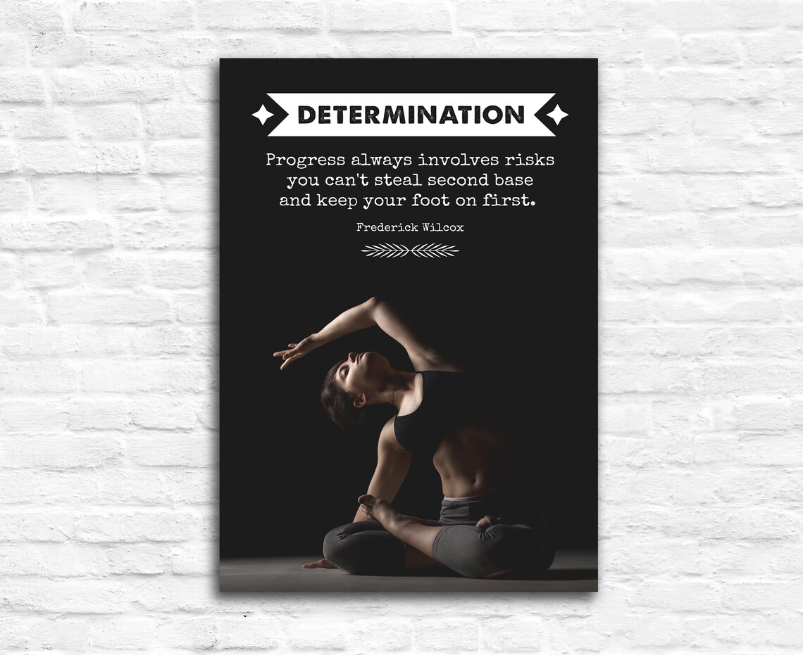 Determination Frederick Wilcox Quote Woman Stretching Dark Gym Poster - Image 2