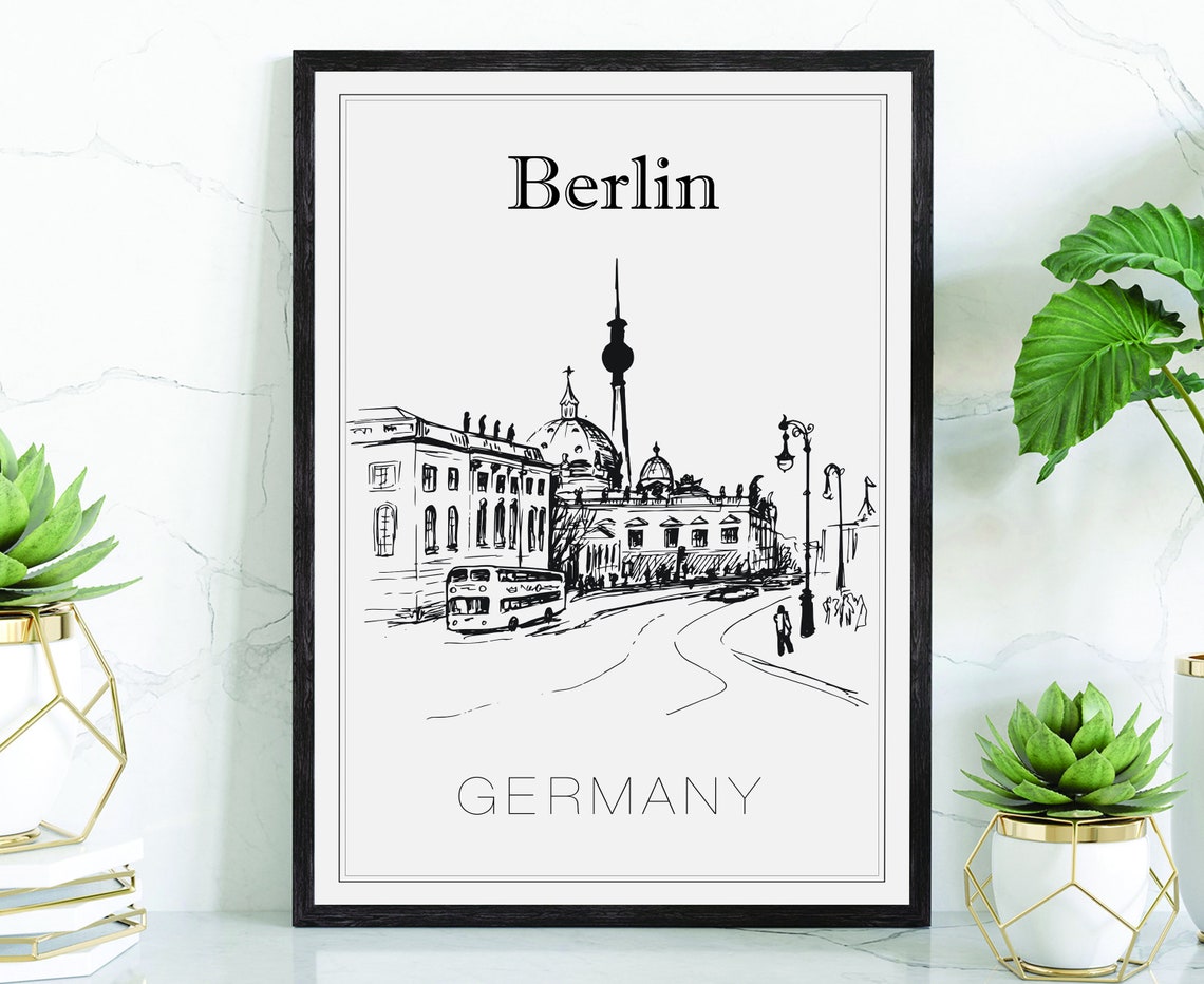 Berlin Germany Cathedral Dome TV Tower Alexanderplatz Sketch Poster