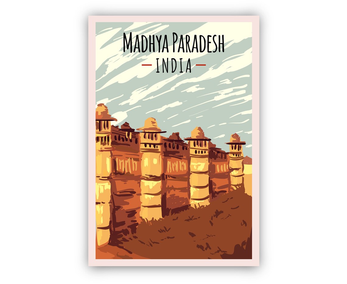 Historic Madhya Pradesh India Vintage Fort Travel Poster Art - Image 2