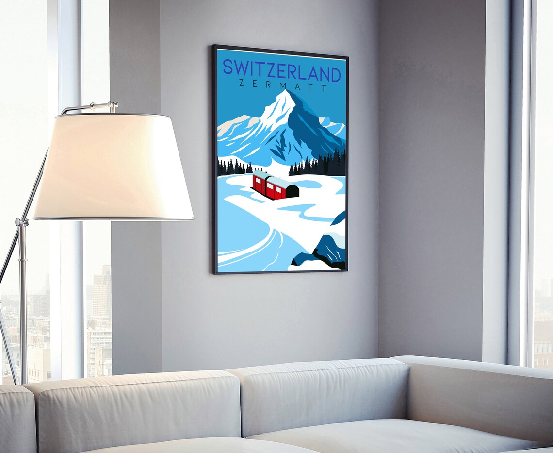 Zermatt Switzerland Snowy Alpine Train Winter Mountain View Poster - Image 4