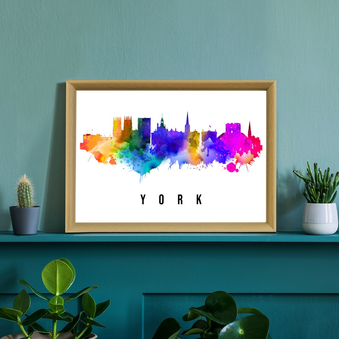 York England Rainbow Watercolor Skyline Cityscape Wall Art Poster - Image 3