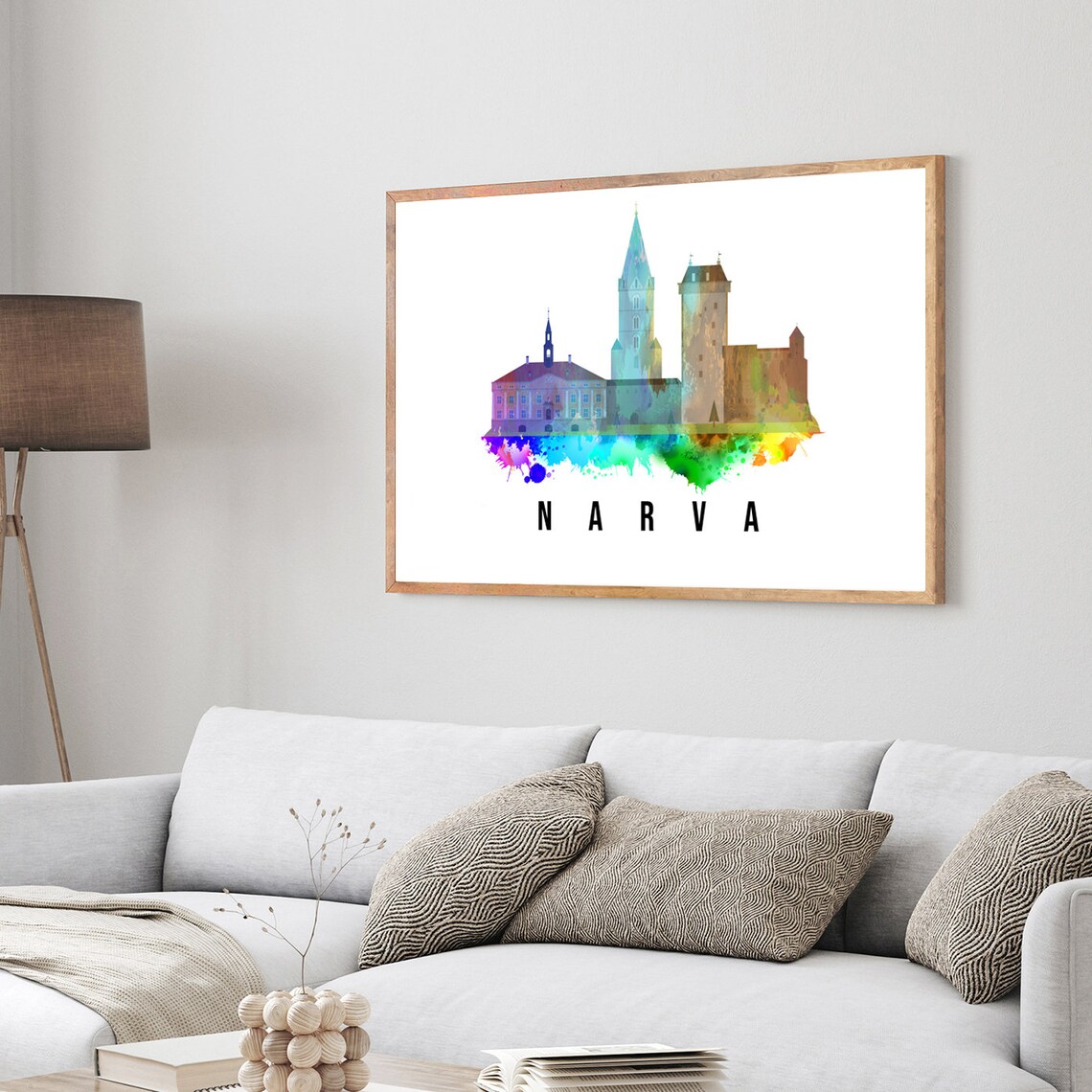 Narva Estonia Watercolor Landmark Castle Skyline Wall Art Poster - Image 4
