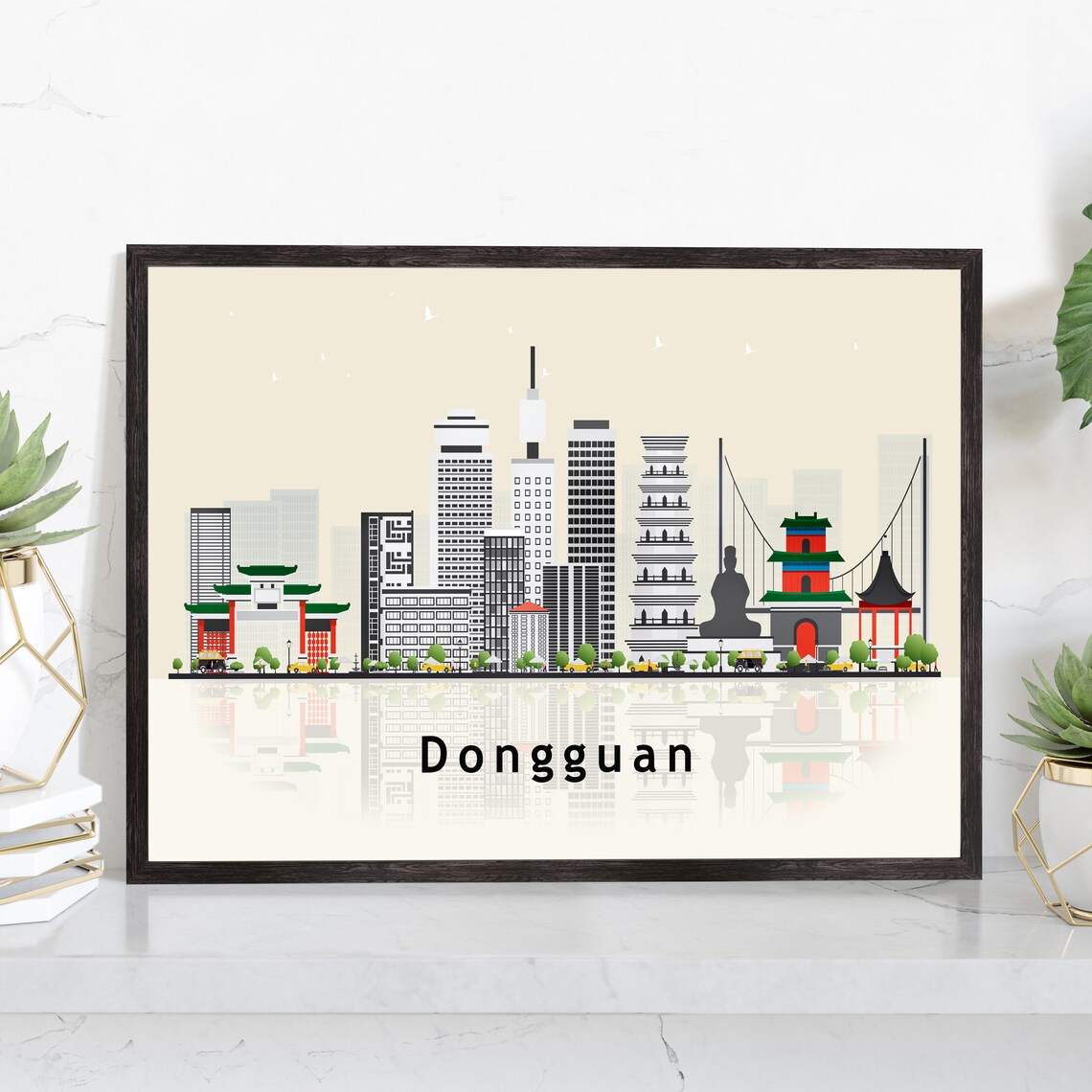 Dongguan China Modern Skyline Illustration Landmarks Travel Poster