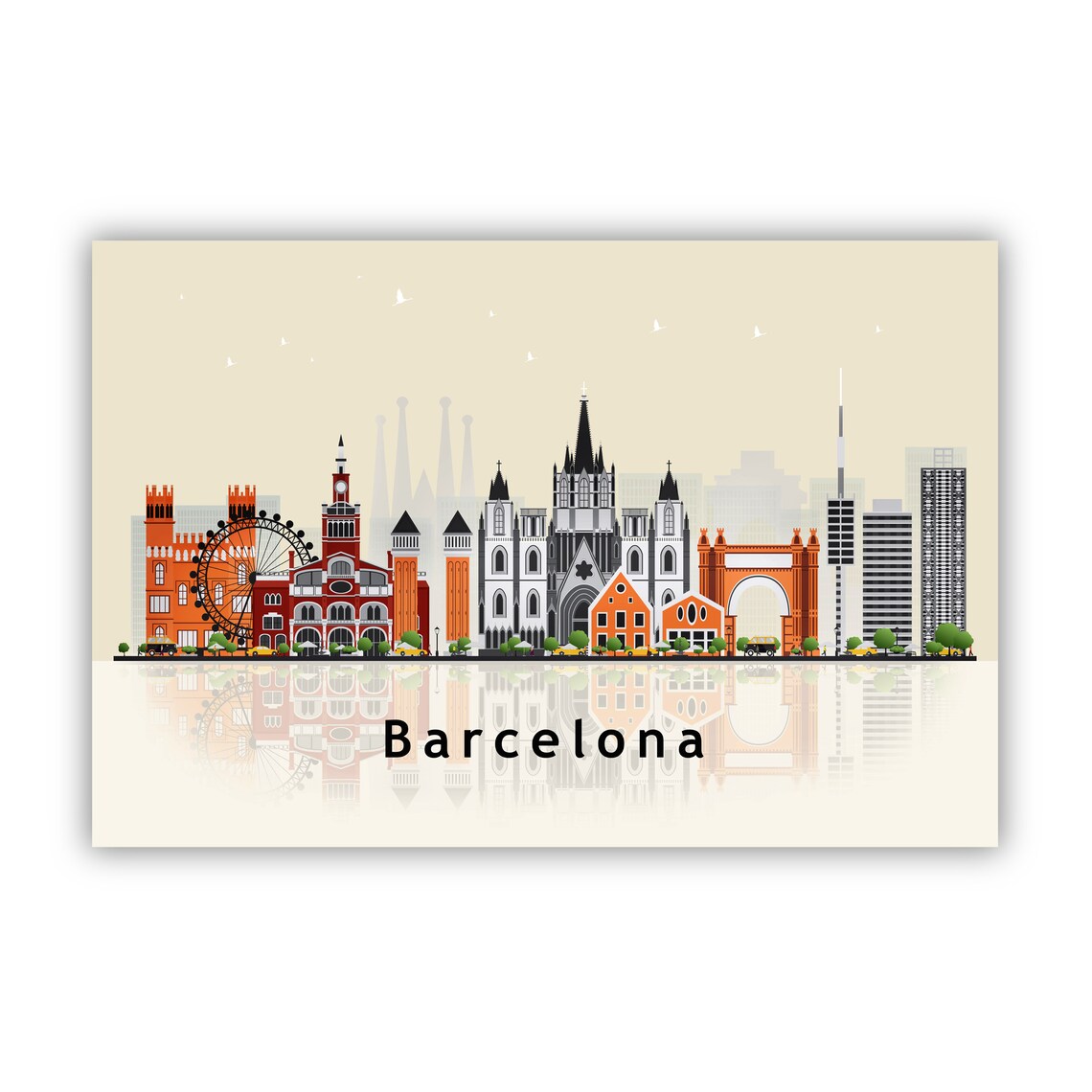 Barcelona Spain Sagrada Familia Skyline Illustration Wall Art Poster - Image 2