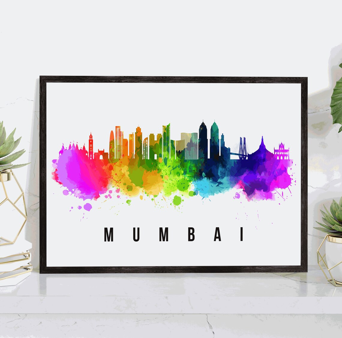 Mumbai India Gateway Of India Rainbow Watercolor Travel Poster