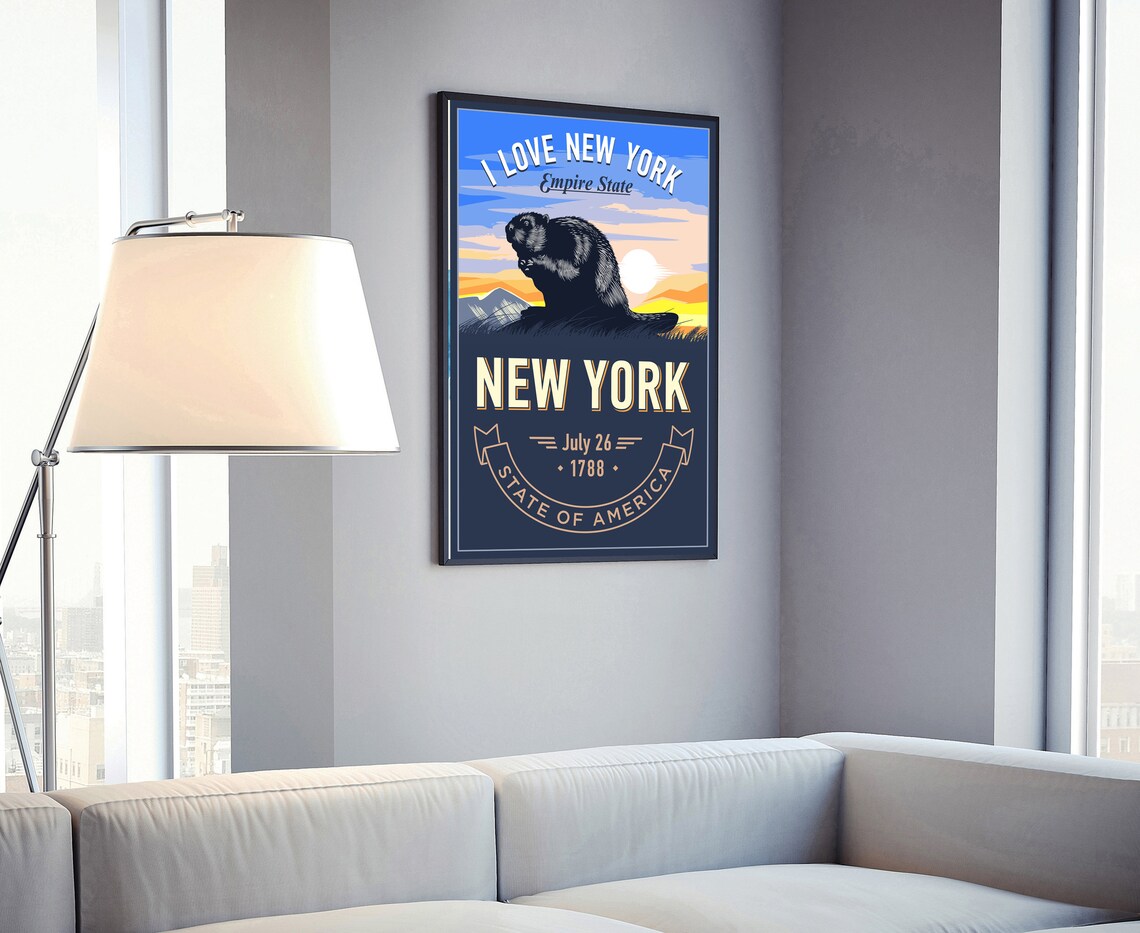 New York Empire State Statue of Liberty Sunset Wall Art Poster - Image 4