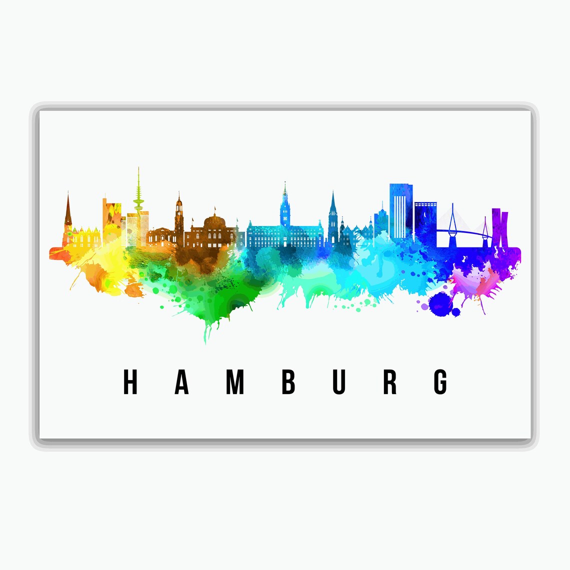 Hamburg Germany Rainbow Watercolor Skyline Cityscape Travel Poster - Image 2