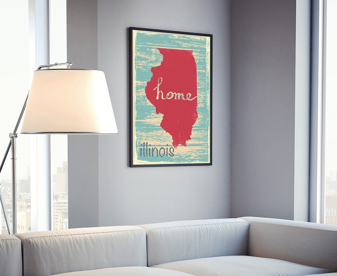 Illinois Home State Map Red Silhouette Retro Style Wall Poster - Image 4