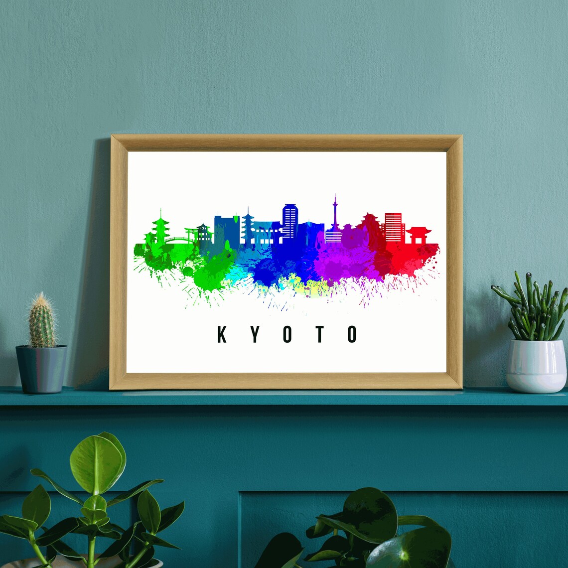 Kyoto Japan Temples Pagoda Rainbow Watercolor Skyline Travel Poster - Image 3