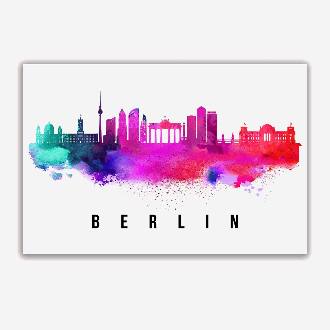 Berlin Germany Rainbow Watercolor Skyline Silhouette Art Poster - Image 2