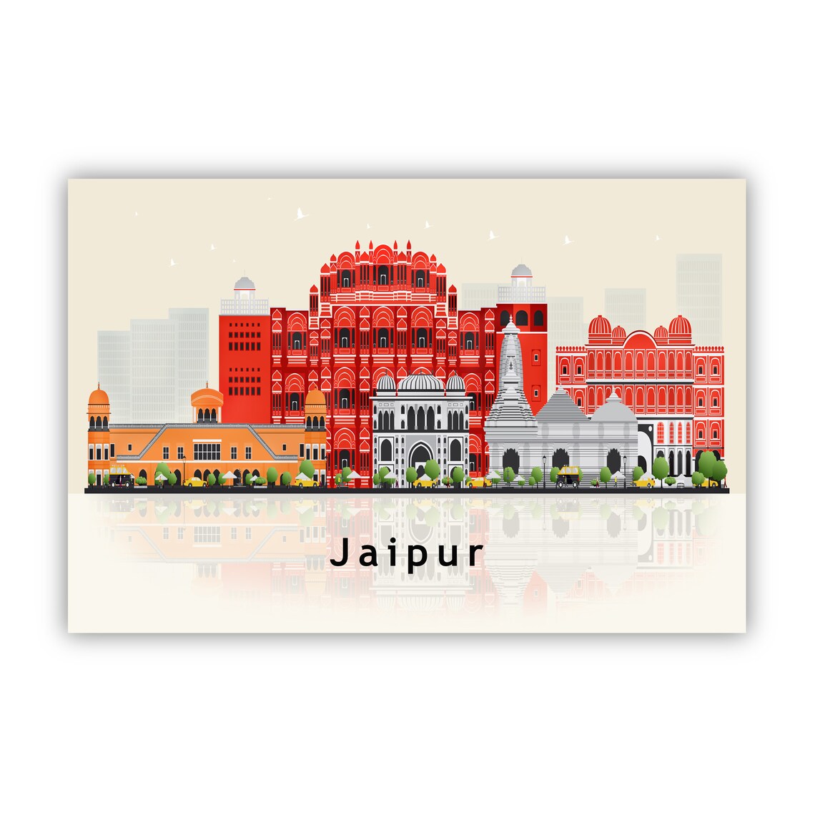Jaipur India Pink City Skyline Illustration Hawa Mahal Art Poster - Image 2