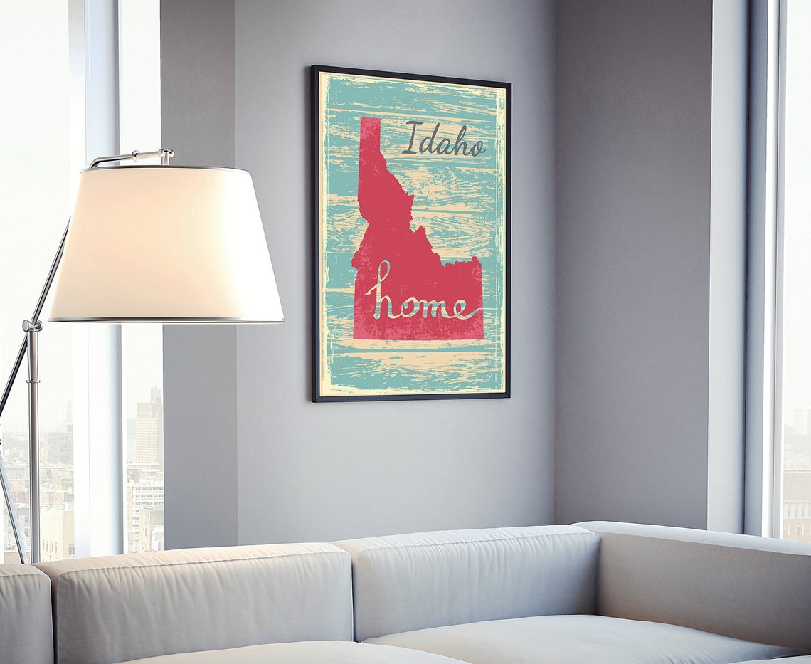 Idaho Home State Red Silhouette Vintage Distressed Teal Map Poster - Image 4