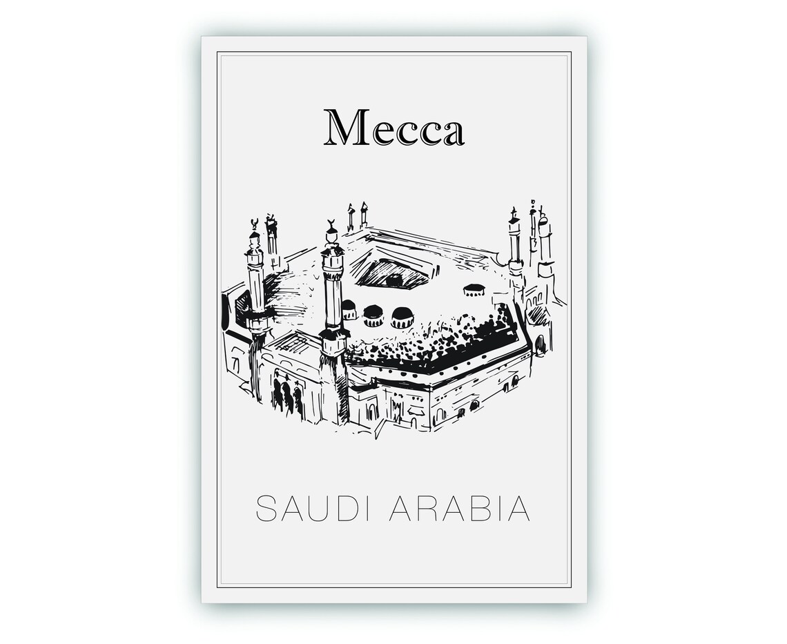 Mecca Saudi Arabia Grand Mosque Hand Drawn Landmark Wall Art - Image 2