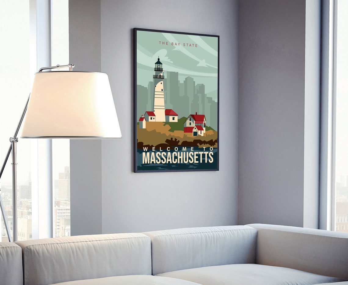 Massachusetts Lighthouse Bay State Coast Retro Vintage Travel Poster - Image 4