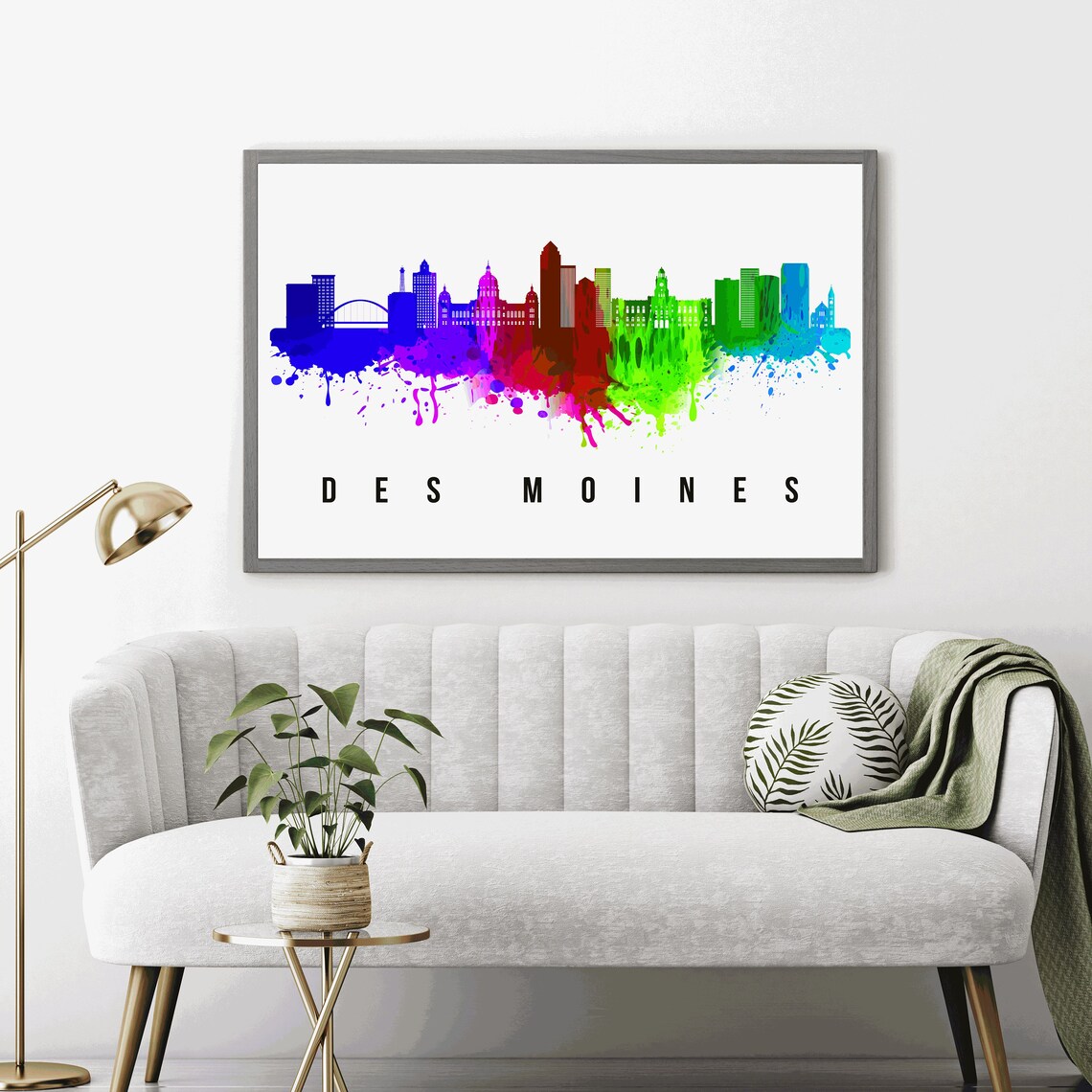 Des Moines Iowa Rainbow Watercolor Skyline Dome Silhouette Wall Art - Image 3