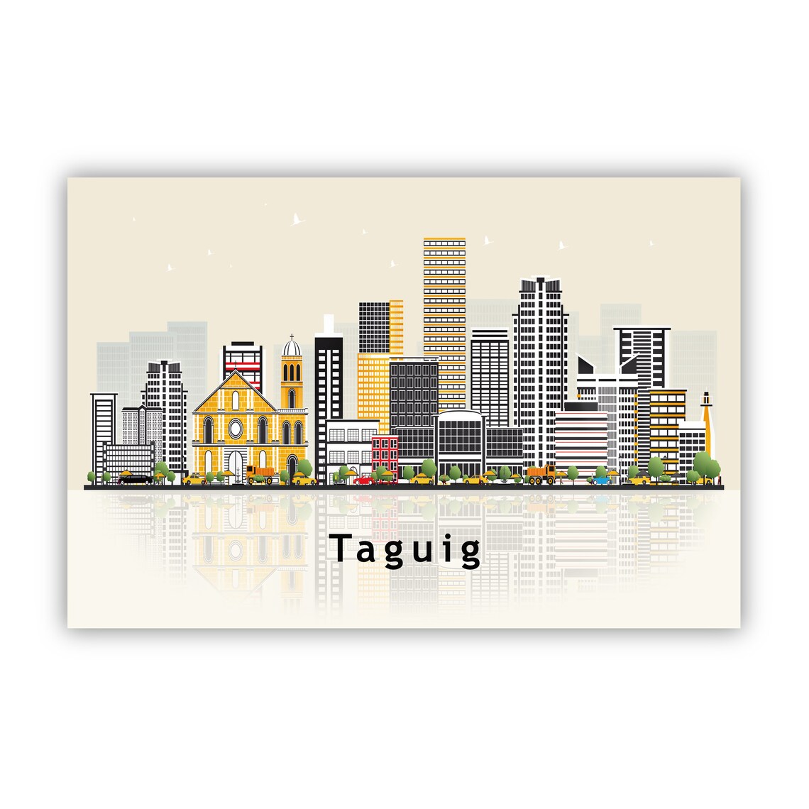 Taguig Philippines Yellow Church Skyline Illustration Travel Poster - Image 2