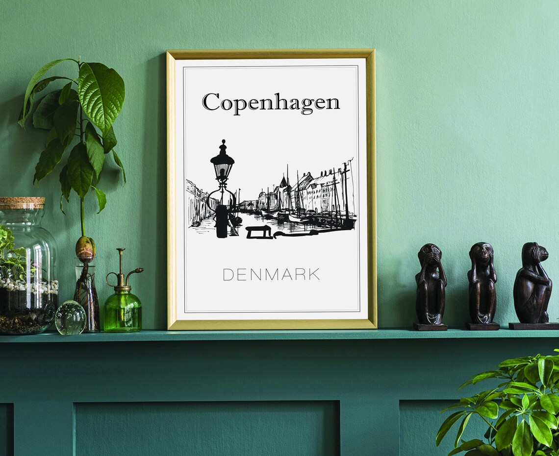 Copenhagen Denmark Nyhavn Harbor Hand Drawn Ink Sketch Travel Poster - Image 3