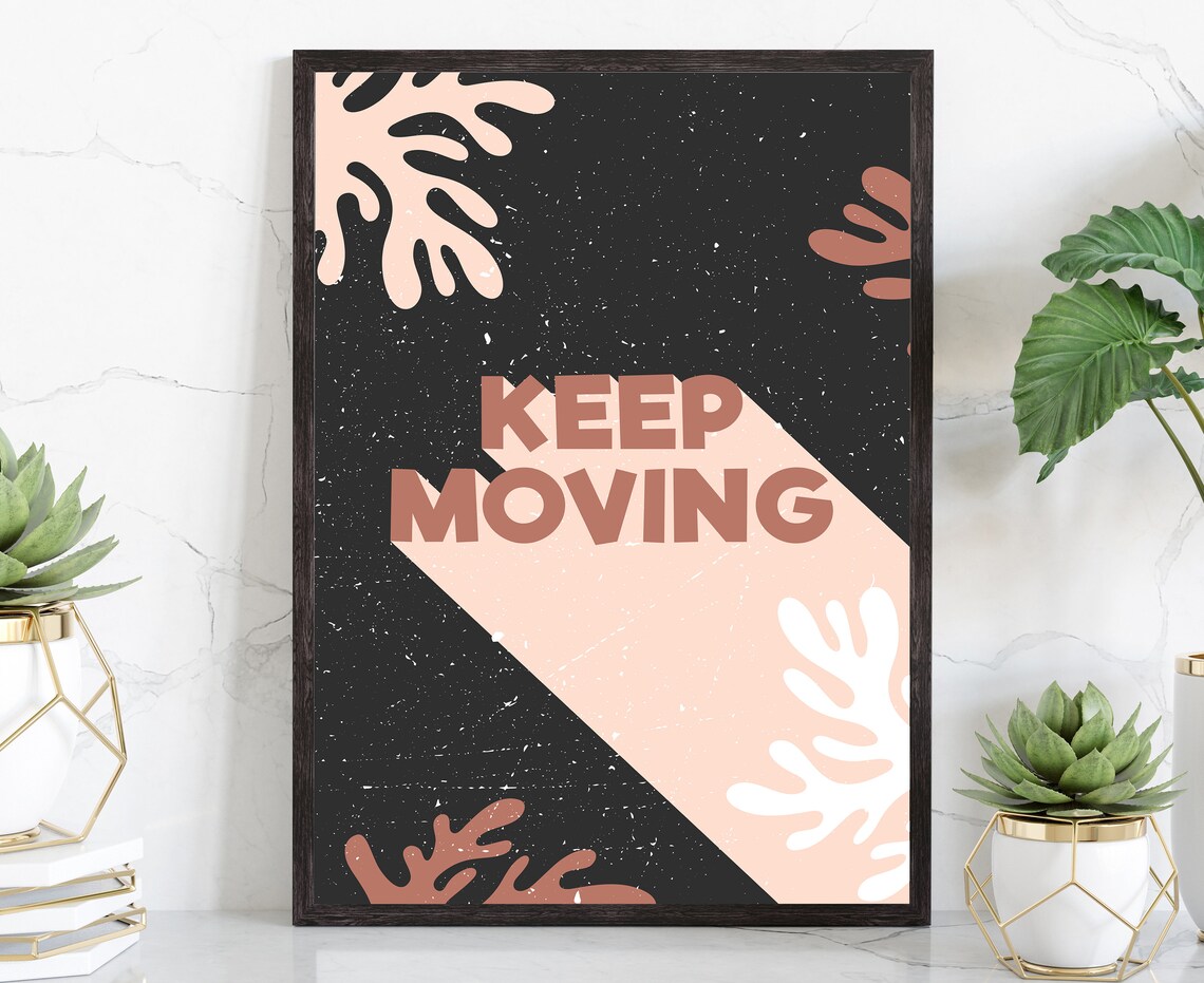 Keep Moving Abstract Coral Beige Modern Motivational Quote Wall Poster