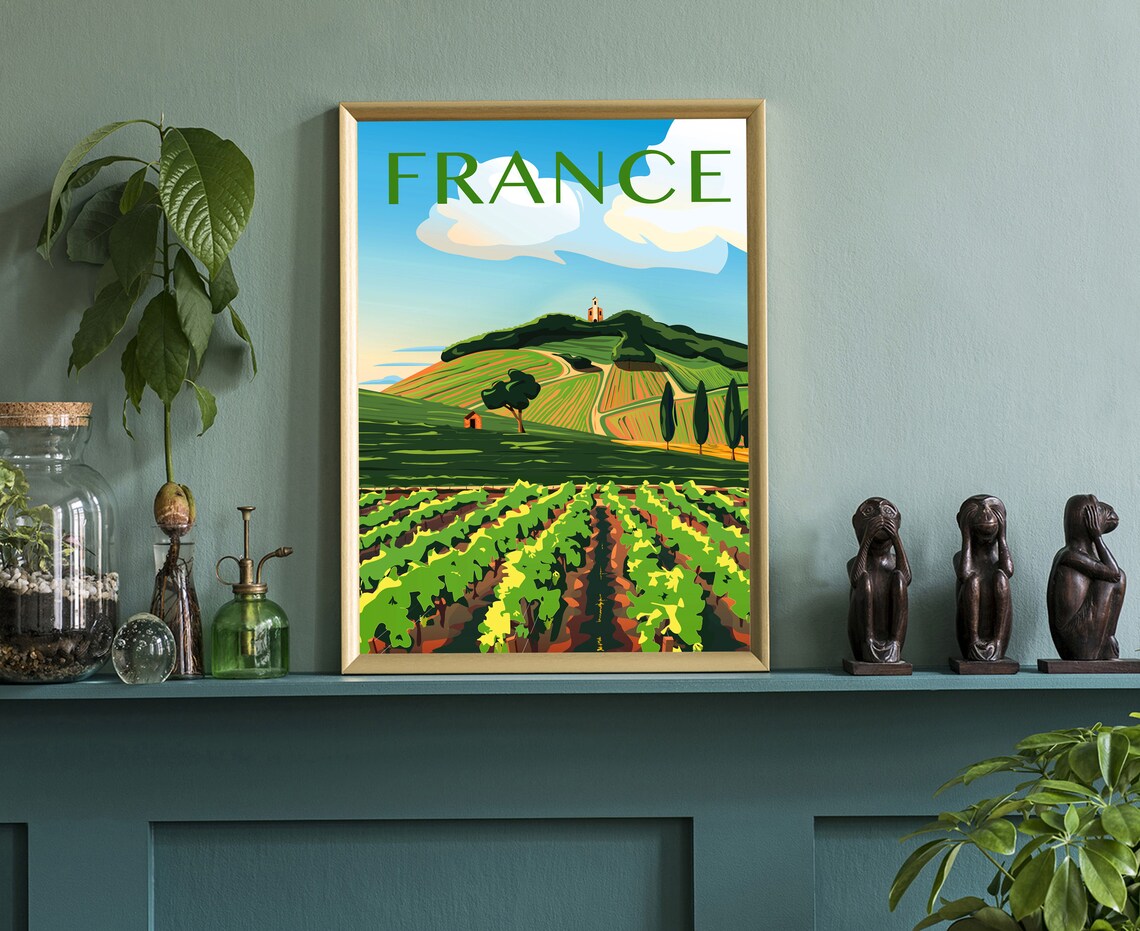 France Vineyard Hillside Countryside Cypress Trees Retro Travel Poster - Image 3