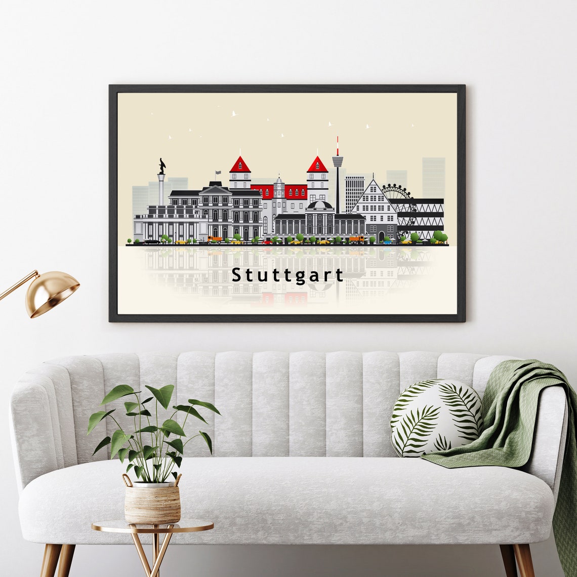 Stuttgart Germany TV Tower Flat Vector Skyline Cityscape Travel Poster - Image 3