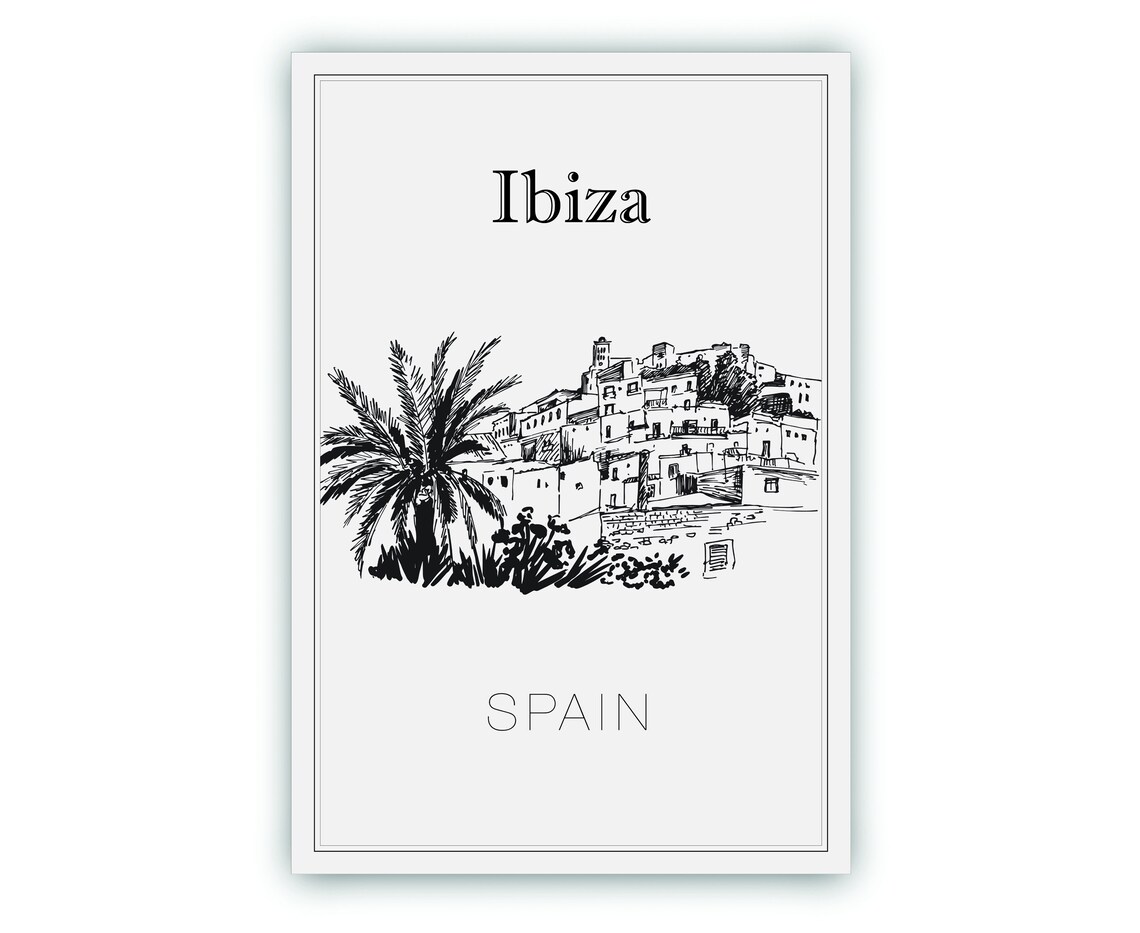 Ibiza Spain Dalt Vila Old Town Palm Tree Hand Drawn Art Poster - Image 2