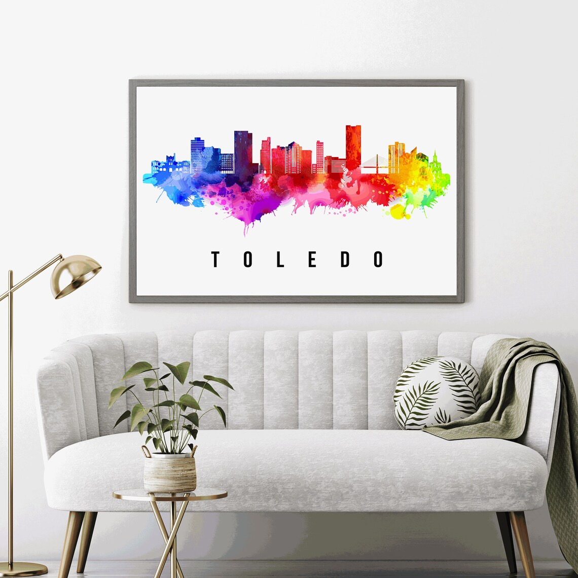 Toledo Spain Rainbow Watercolor Splash Skyline Cityscape Art Poster - Image 4