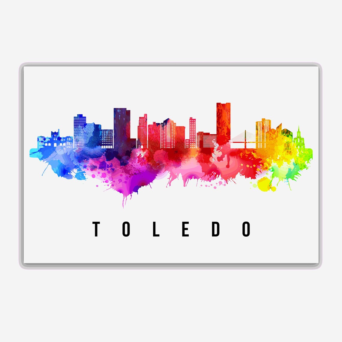Toledo Spain Rainbow Watercolor Splash Skyline Cityscape Art Poster - Image 2
