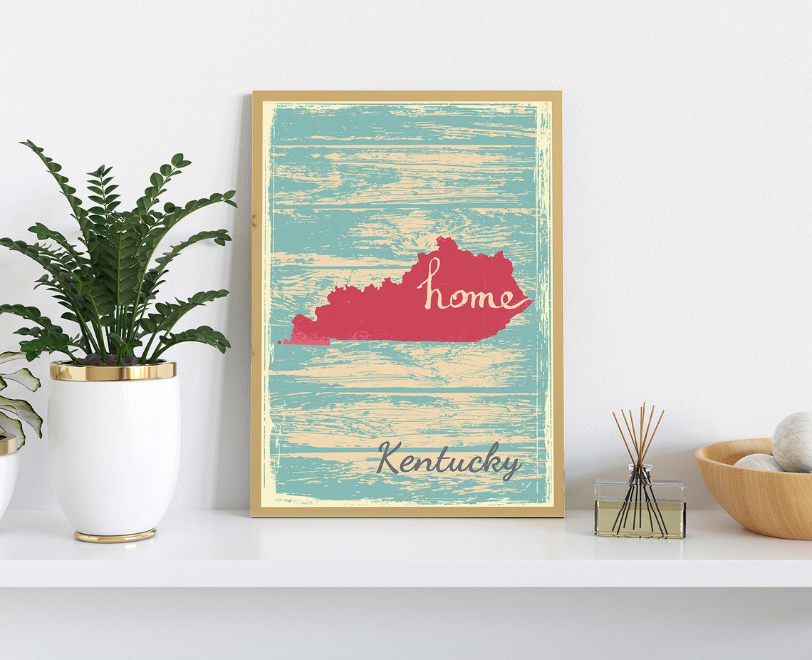 Kentucky Retro Home Script Vintage Distressed Wood State Wall Art - Image 3