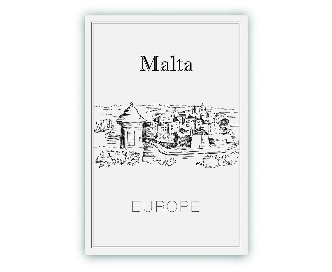 Malta Europe Old Town Stone Watchtower Fortress Sketch Travel Poster - Image 2