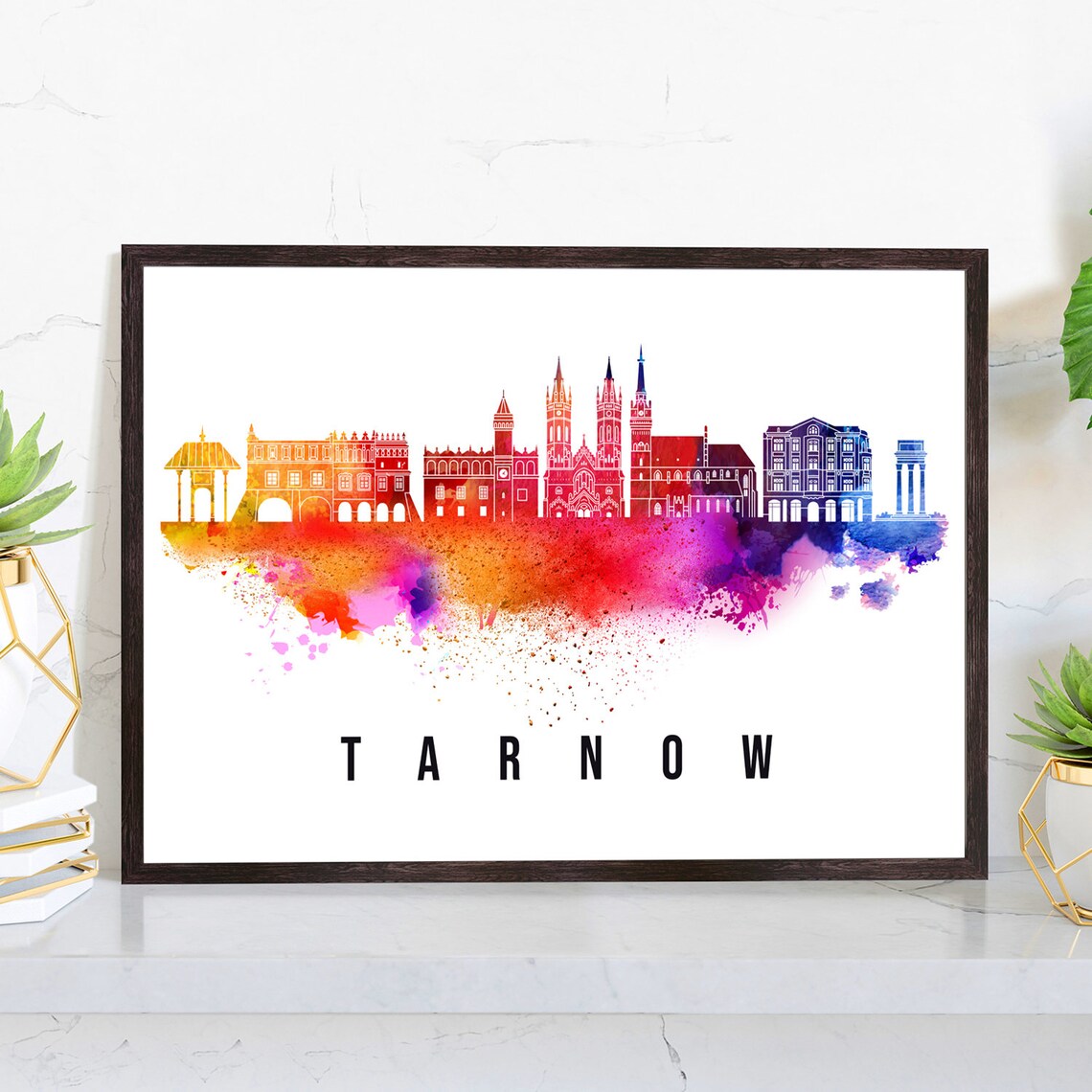 Tarnow Poland Historic Cathedral Town Hall Watercolor Poster