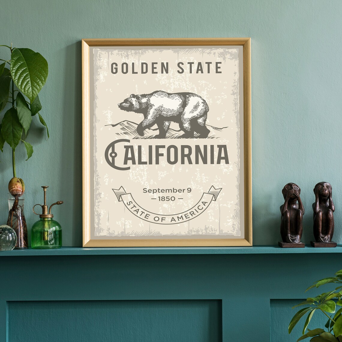 California Golden State Bear Emblem Vintage Retro State Wall Art - Image 3